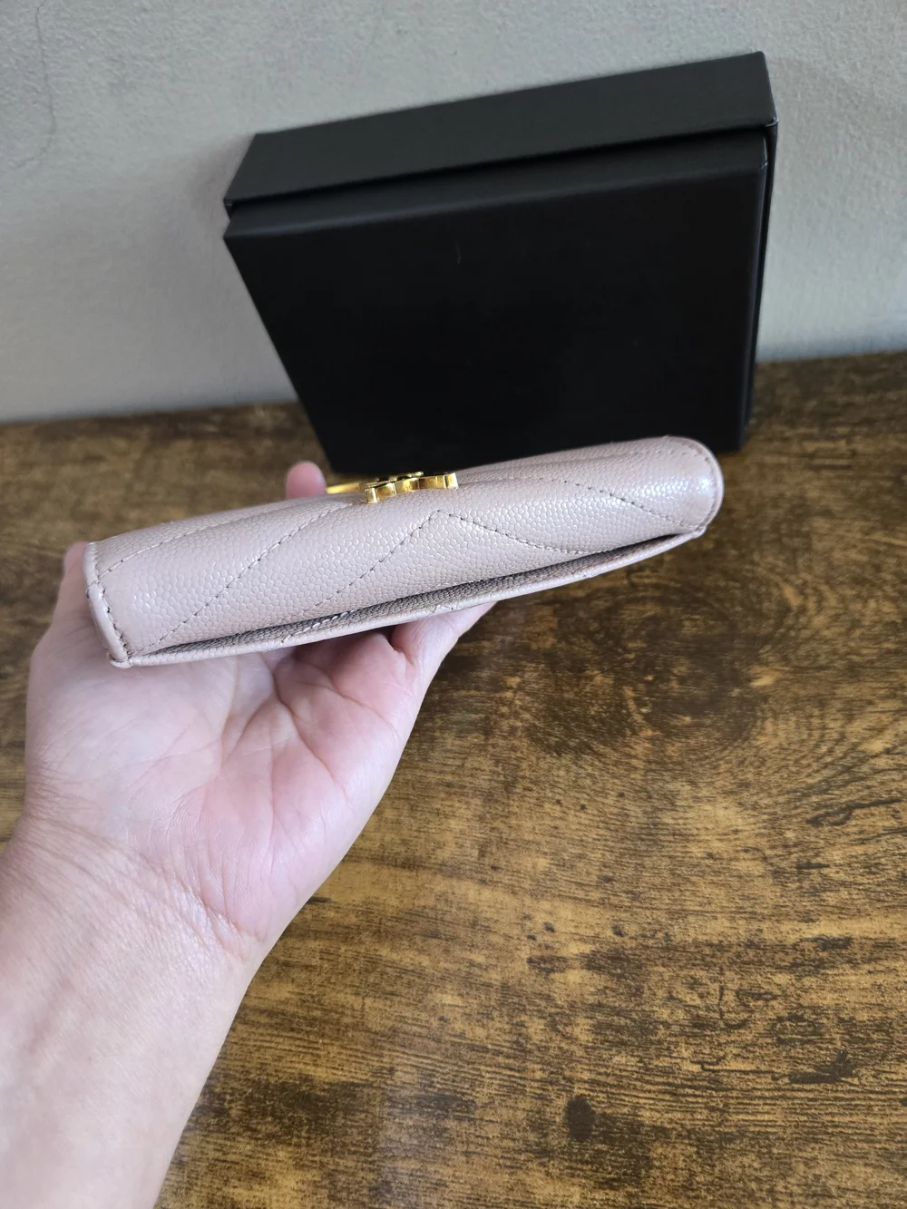 Saint Laurent Blush Pink Quilted Monogram Wallet